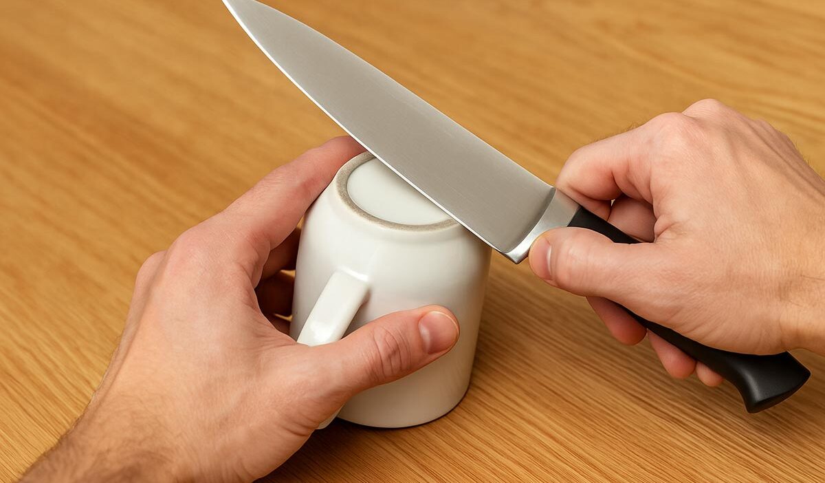 Vienas triukas, kaip peilį galąsti greičiau nei per 60 sekundžių